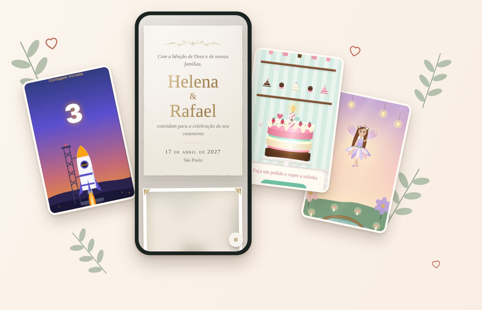 Convites Lacre Dourado, Missão Espacial, Confeitaria e Jardim das Fadas